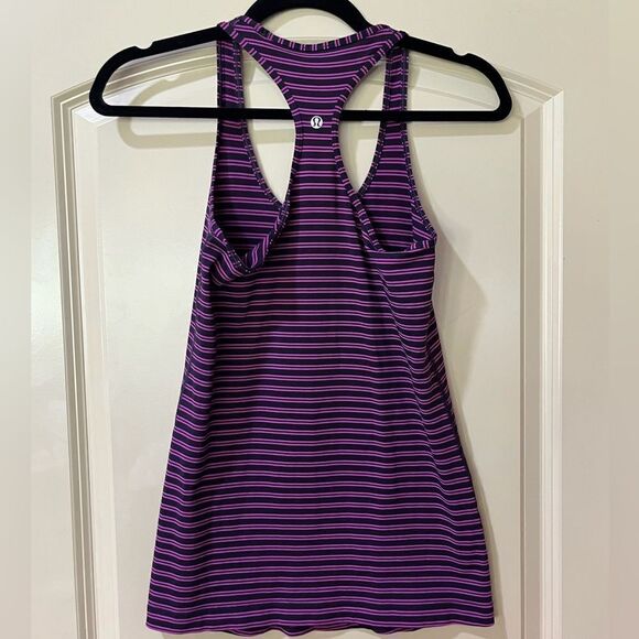 LULULEMON Cool Racerback Double Trouble Stripe Ultra Violet Black Grape Size 4 - Picture 7 of 8